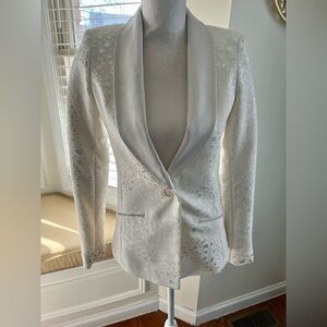 Guess Cream Women's Textured Blazer with Faux Leather NWOT